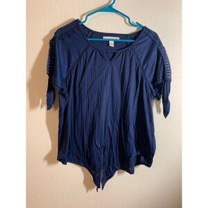 New York Laundry Cute Casual Tie Front Top Womens Size XL Navy Blue LS2